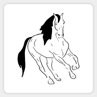 Black line art running horse Magnet